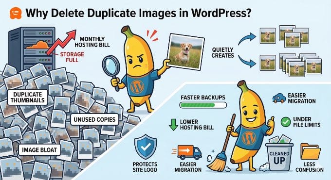 Illustration: Warum doppelte Bilder in WordPress löschen?