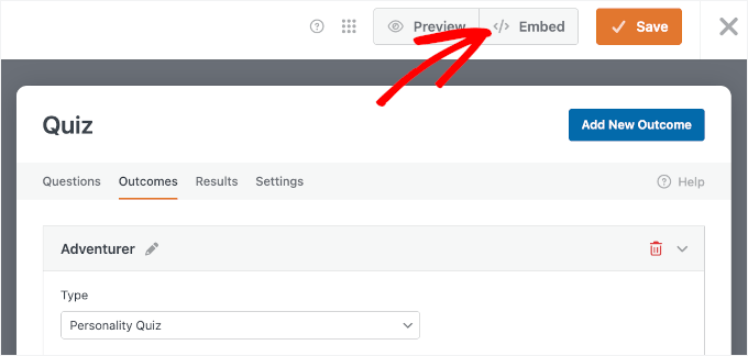 Bouton d'intégration de WPForms