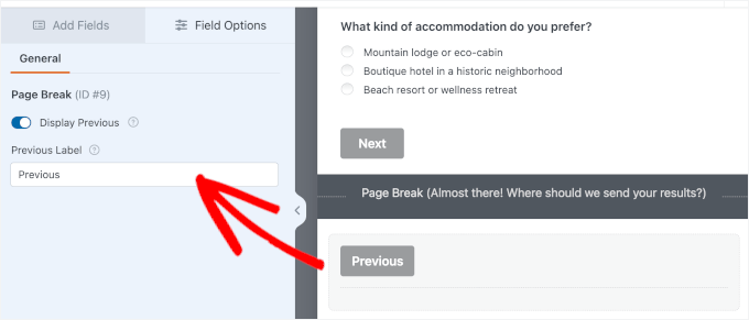 Activer le bouton Précédent