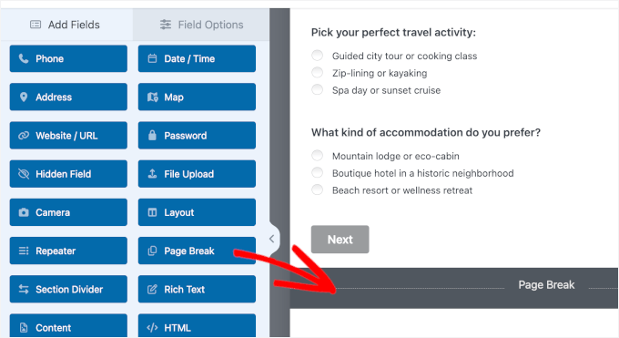 Ajouter un saut de page dans WPForms