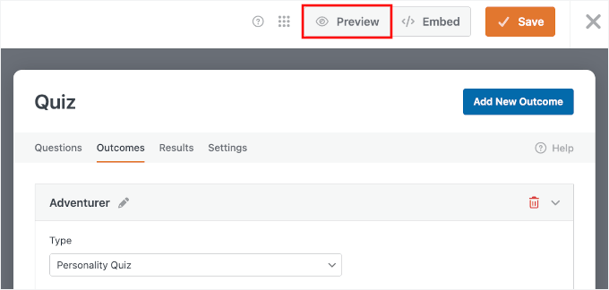 Le bouton Aperçu de WPForms