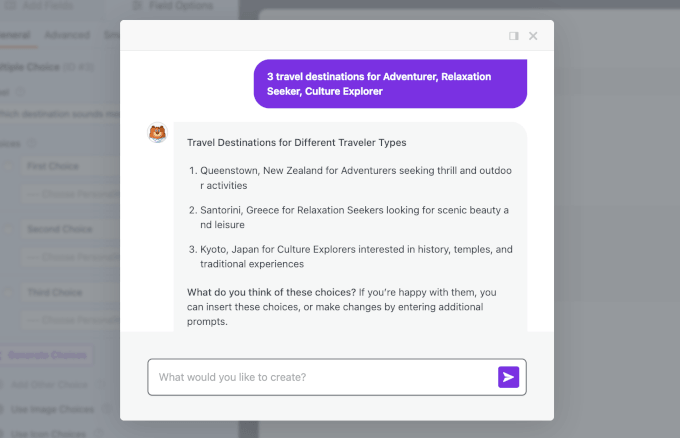 Utiliser les Choix IA pour générer des options