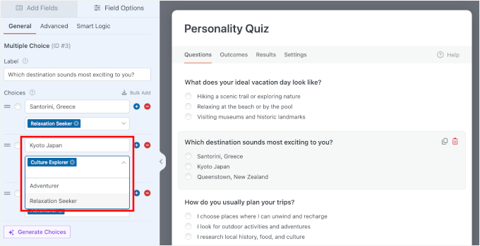 Attribuer des options à des personnalités