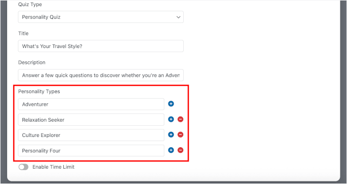 Définir les types de personnalité pour un quiz