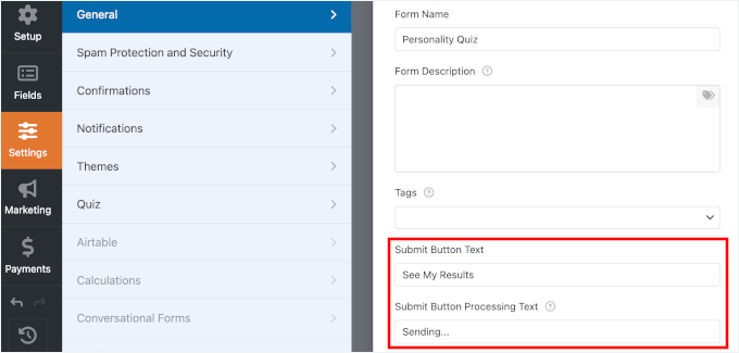 Personnaliser le texte du bouton Envoyer