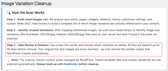 WP Media Cleanup sichert gelöschte Dateien automatisch für 30 Tage