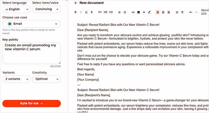 Inhalte mit Rytr schreiben