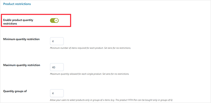 Configurar restricciones globales de productos en YITH Configurar restricciones globales de productos en YITH