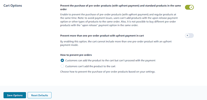 Configurar opções de carrinho para pré-encomenda no YITH