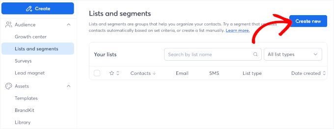 Create a new list in Constant Contact