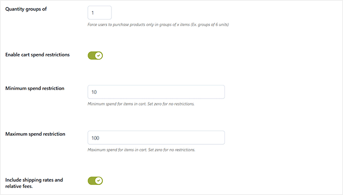 Habilitar restricciones de gasto del carrito en YITH Habilitar restricciones de gasto del carrito en YITH