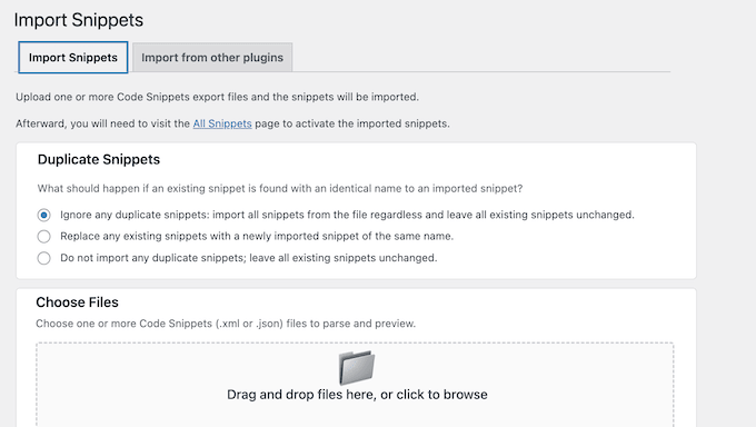 Importing code snippets into your WordPress website