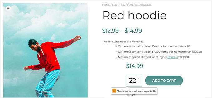 Vista previa de la cantidad mínima y máxima de un producto establecida con YITH Vista previa de la cantidad mínima y máxima de un producto establecida con YITH