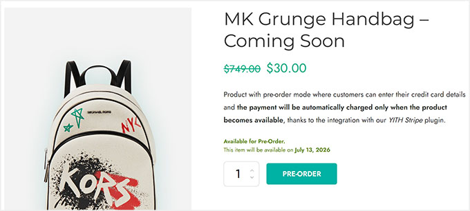 Visualizar um produto disponível para pré-encomenda no YITH