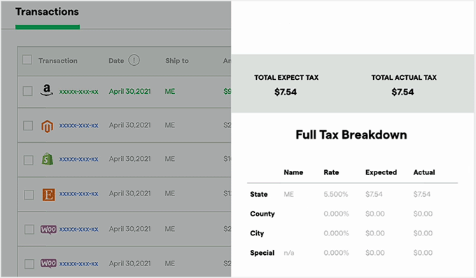 Tax breakdown in TaxJar