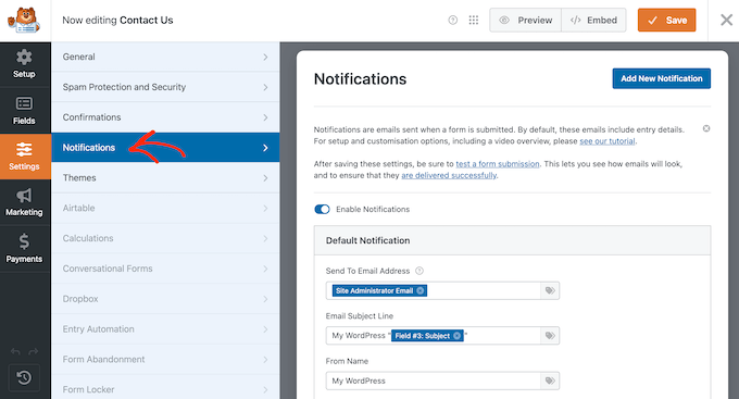 Rivedere le impostazioni delle notifiche email