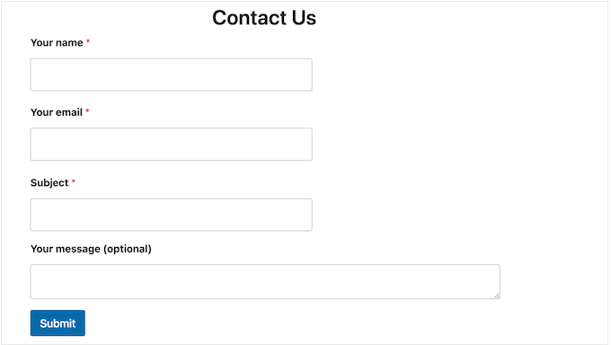 Un esempio di modulo di contatto moderno, creato con WPForms