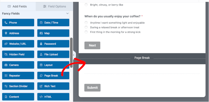 Adding a page break