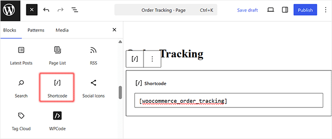 Add the order tracking shortcode