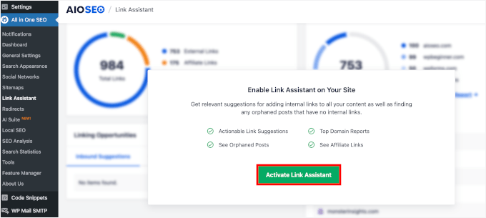 Link Assistant in AIOSEO aktivieren Link Assistant in AIOSEO aktivieren