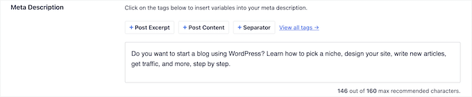 Meta description di AIOSEO