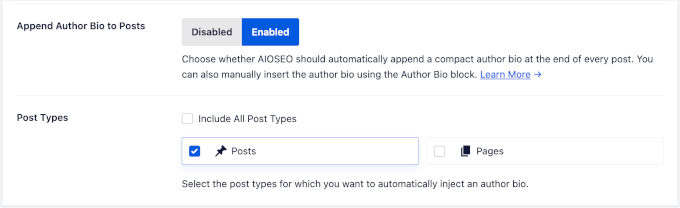 Aktivieren des Anhängens der Autorenbiografie an Blogbeiträge