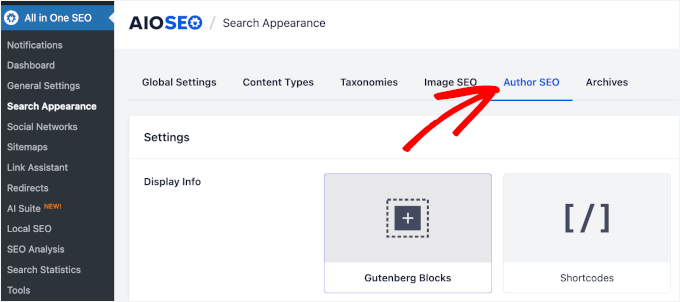 Zugriff auf den Tab „Autoren-SEO“ in „Sucherscheinung“