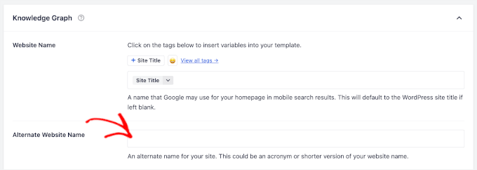 Aggiungere un nome sito alternativo in AIOSEO