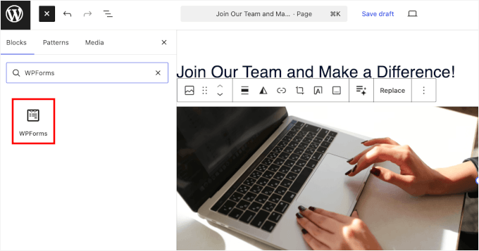 Adding the WPForms block