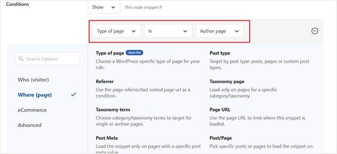 Konfigurieren Sie die bedingte Logik für die Autorenliste in WPCode