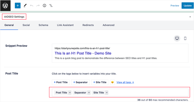 Titolo SEO predefinito di All in One SEO