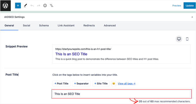 Inserire un titolo SEO personalizzato utilizzando All in One SEO