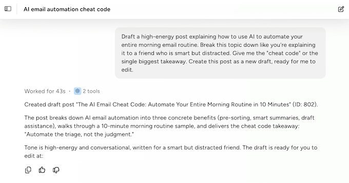 Creating a blog post using an artificial intelligence (AI) assistant 