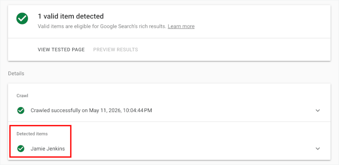 Profilseite ist bei Google gültig