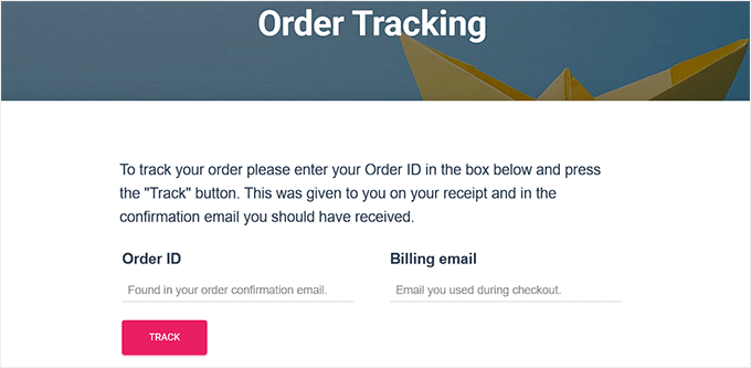 Order tracking WooCommerce page