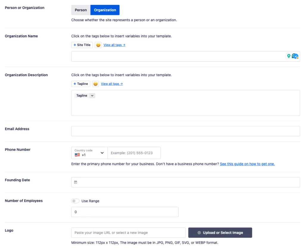 Schema-Markup für Organisationseinstellungen