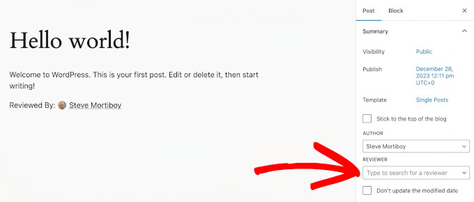 Dropdown-Menü für Rezensenten AIOSEO