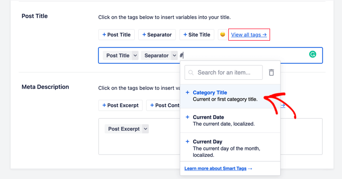 Aggiungere Smart Tag al titolo SEO predefinito