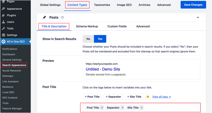 Modifica del titolo SEO predefinito utilizzando All in One SEO