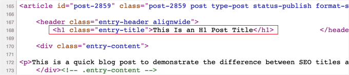 Visualizzazione dei tag H1 HTML per il titolo del post