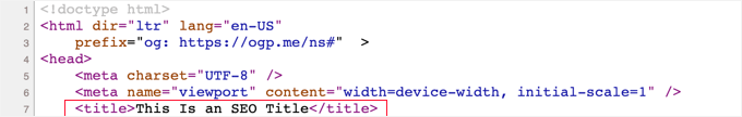 Visualizzazione del codice sorgente HTML di un titolo SEO