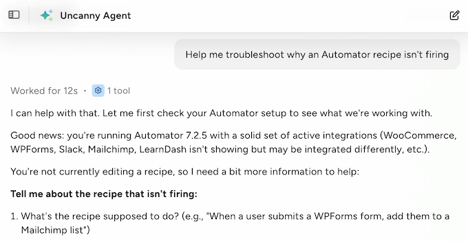 Analyzing your site using Uncanny Agent 
