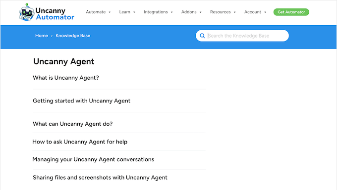 Uncanny Agent's online documentation 
