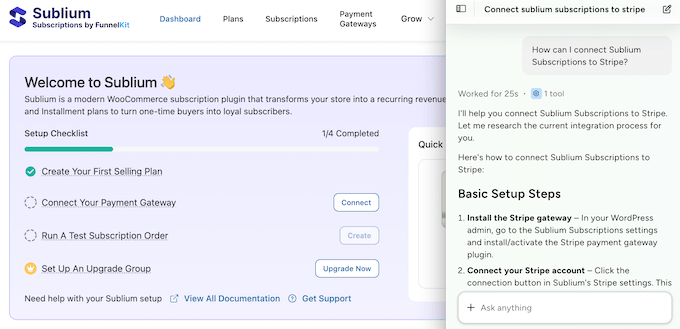 An example of a context-aware AI chat window inside the WordPress dashboard 