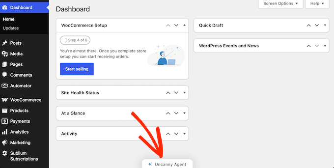 Launching an AI assistant directly in the WordPress dashboard 