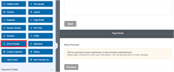 Adding the Entry Preview field Adding the Entry Preview field