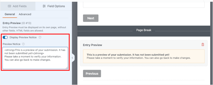 Editing the Entry Preview field Editing the Entry Preview field