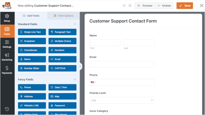 AI-generated form inside the WPForms drag-and-drop editor