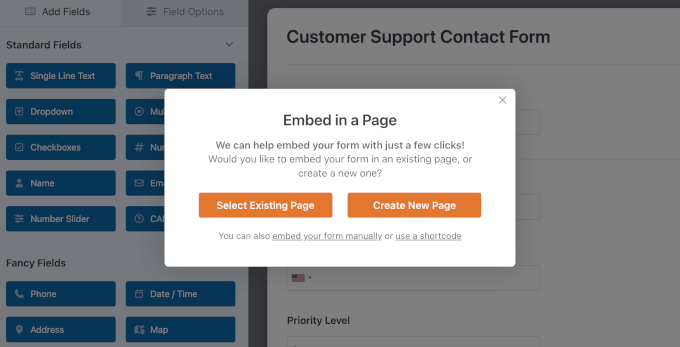 Launching the Embed wizard in WPForms