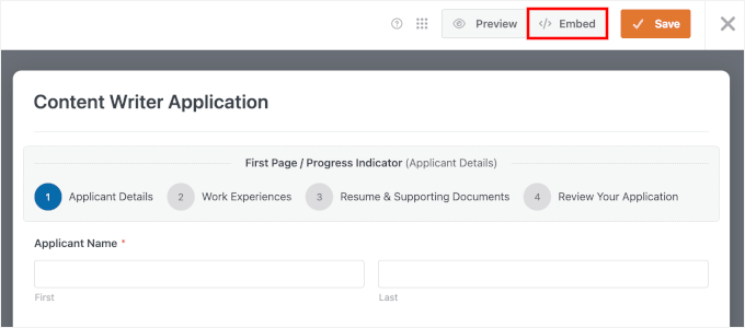 The Embed button